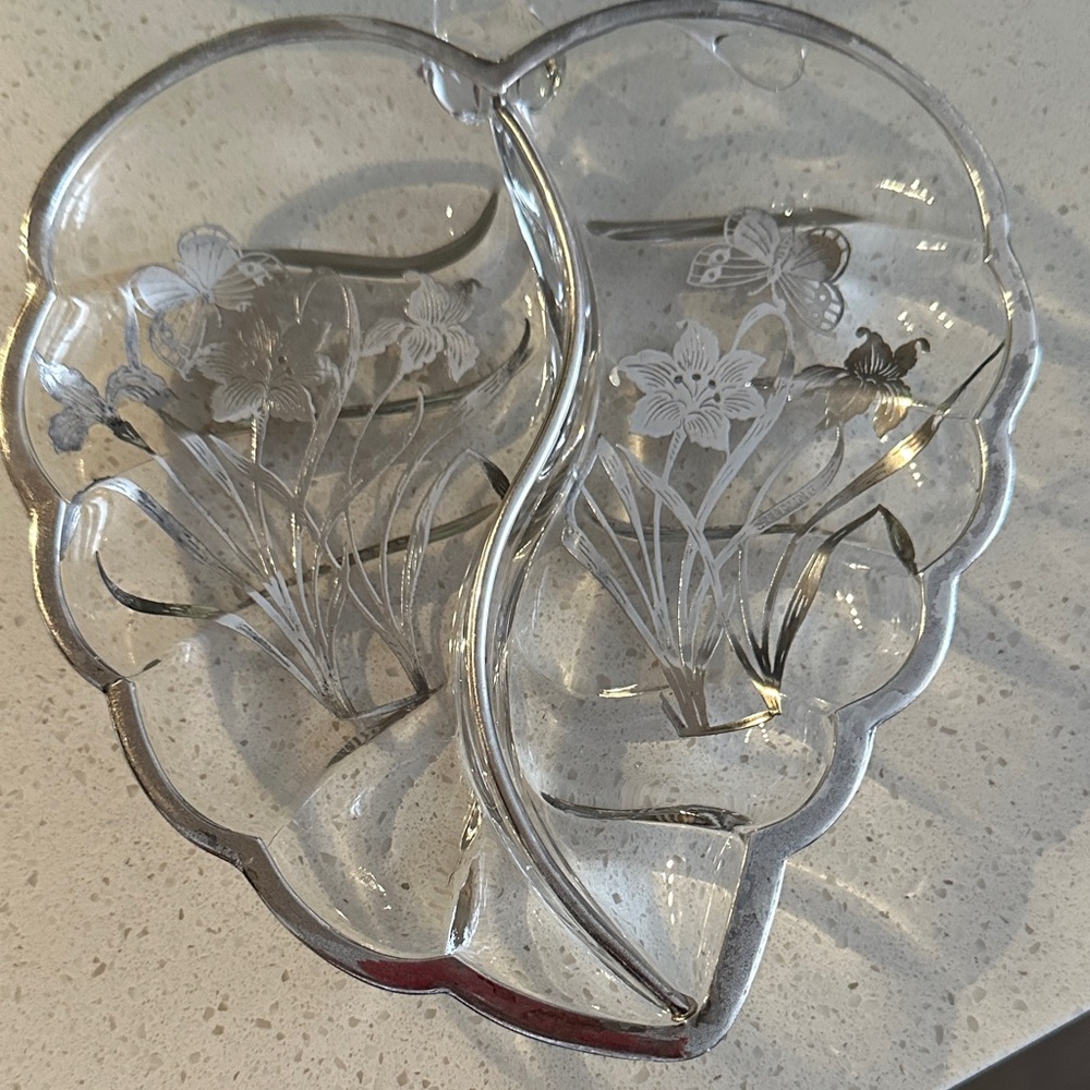 Artistic Silver Floral Glass Plate